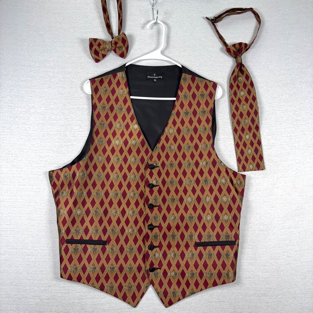 Fumagalli Waistcoat Vest With Neck Band Tie And Neck Band Bowtie Mens XL Poly